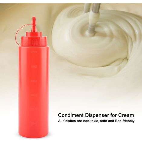 Distributeur de condiments en plastique rouge, 720 ml, lot de 10, pour sauces, huiles, crèmes et vinaigres. (1/5)