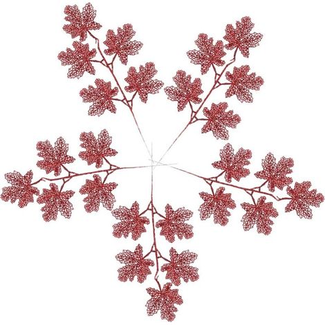 Décorations de Noël : Poinsettias artificiels à paillettes rouges, branches fleuries, branches de sapin, décorations pour fête de Noël (1/5)