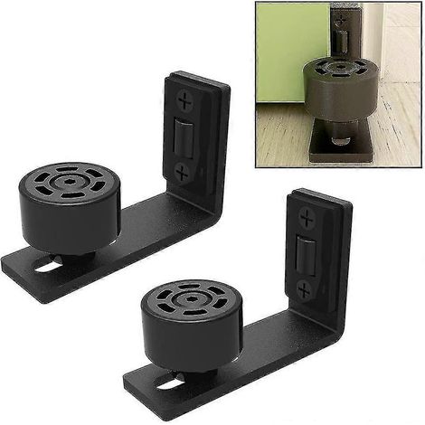 Paire de guides de sol réglables pour portail coulissant, rail de porte coulissante, 2 portes (sans rainure sur la porte, sans perçage du sol) (1/5)
