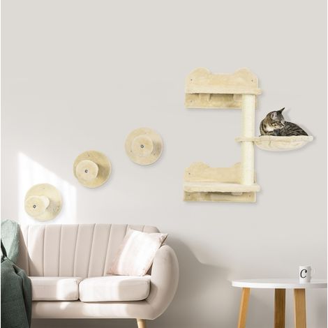 Árbol rascador de pared para gatos 4 piezas con peldaños, rascador y hamaca 40x28x73 cm OKMYHOME (1/5)