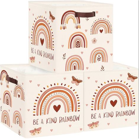Boite Rangement Tissu Arc-en-ciel Bohème Cube de Rangement Pliable Adolescent Panier 30x30x30 cm (1/5)