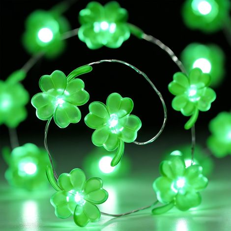 Guirlande lumineuse trèfle à quatre feuilles - Vert - 2 m - 20 LED - Micro trèfle à quatre feuilles - Guirlande lumineuse décorative pour la Saint Patrick, la Saint-Valentin, la fête (1/5)
