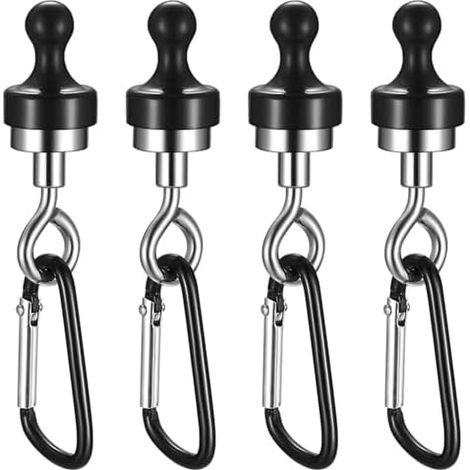 4 extrem leistungsstarke magnetische Campinghaken mit Magneten, schwarzes Aluminium, magnetischer Halter für Camping, Garage, Küche, Büro, Badezimmer - (1/5)
