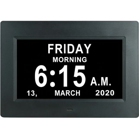Tigrezy-Orologio digitale LCD da 7 pollici con calendario, data, giorno e ora, orologio non abbreviato, oscuramento automatico, 8 lingue, display HD, promemoria per anziani e bambini affetti da Alzhei