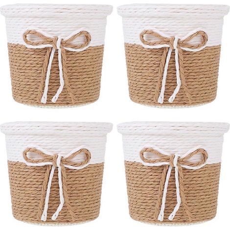Lot de 4 pots de fleurs en papier tissé imitation tissu, pots de fleurs simples pour plantes-10.5X10.5X9cm