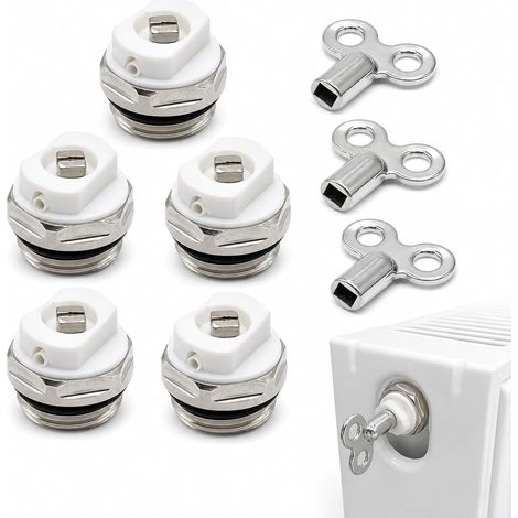 Lot de 5 Vannes de Purge Radiateur 1/2 Pouce avec 2 Clés (1/5)