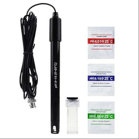 Électrode pH Remplaçable - Câble Long de 300cm - Mesure 0-14 pH - Connecteur BNC + Poudre d'Étalonnage - pH-mètre et Contrôleur pH - Labos, Hydroponie, Aquariums (1/5)