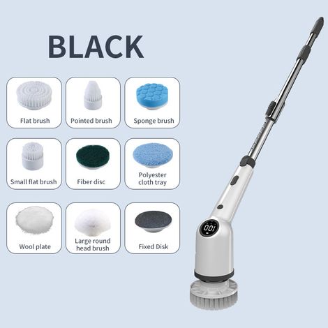 Spazzola elettrica multifunzionale senza fili, con display LCD, spazzola elettrica impermeabile IPX4, scopa elettrica 9 in 1.