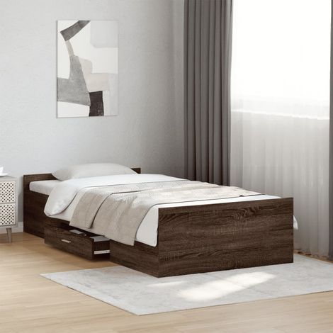 Bed Frame with Drawers without Mattress Brown Oak 100x200 cm vidaXL