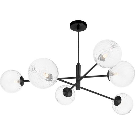 Dar Vignette Suspension Vignette à 6 lumières, noir mat et verre opaque