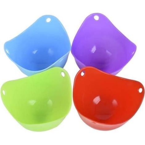 Lot de 4 moules à œufs pochés Newcomdigi en silicone, de couleurs variées. (1/4)