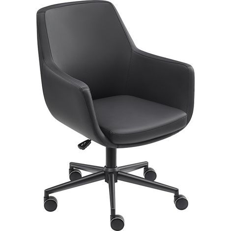 Bürostuhl / Esszimmerstuhl Volos - Schwarz - PU-Leder