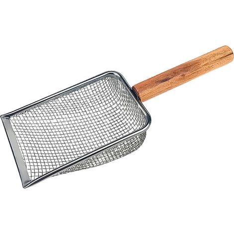 Pelle à litière pour chat, tamis à sable, pelle à déjections canines en acier inoxydable pour reptiles - Outil de nettoyage pour litière pour chat, chien, lapin, lézard (poignée en bois, 1) (1/5)