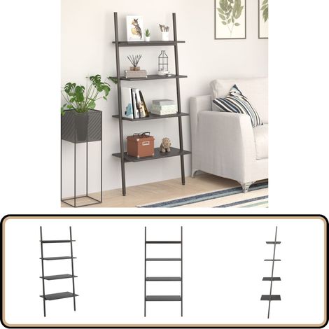 Leiterregal mit 4 Böden Schwarz 64x34x150,5 cm - Bücherregal - Wandregal - Stehleiterregal - Aufbewahrung - Dekoration