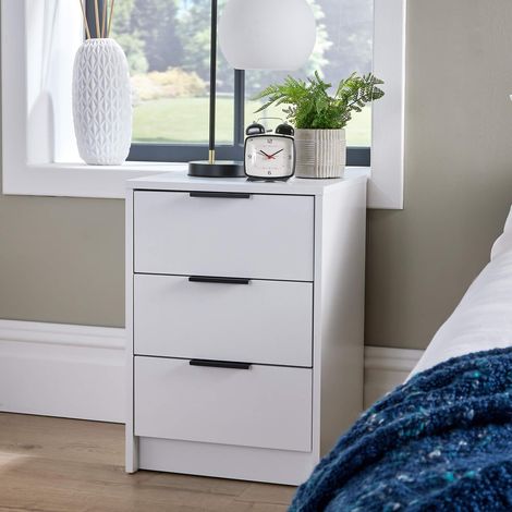Bedside 3 Drawer Storage White Clothing Nightstand Organiser Bedroom Cabinet