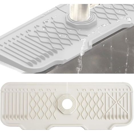 Tappetino in silicone per rubinetto, paraspruzzi per rubinetto del lavabo, vassoio raccogligocce per maniglia del rubinetto, tappetino lavabile per piano cucina e bagno (nero, 43 cm) (1/5)
