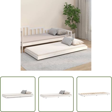 Cadre de lit blanc -  Cadre de lit sans matelas blanc 75x190 cm bois de pin massif (1/5)