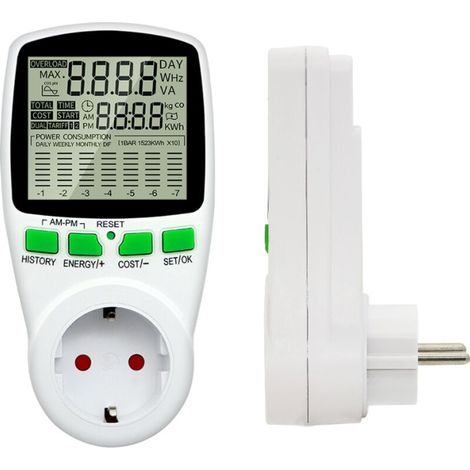 Wattmètre 230 V/16 A- Compteur de Consommation Électrique - Prise Contrôle Cout Consommation Electrique - Prise Compteur d'Énergie avec Grand Ecran LCD (1/5)