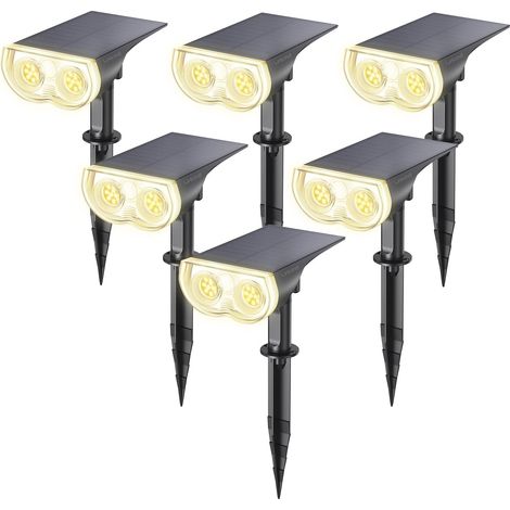800 lm Solar-Gartenleuchten, 3000 K warmweiße Solarstrahler, IP65 wasserdicht, 22 LEDs, 3 Helligkeitsstufen für Garten, Hof und Einfahrt, 6er-Pack (1/5)