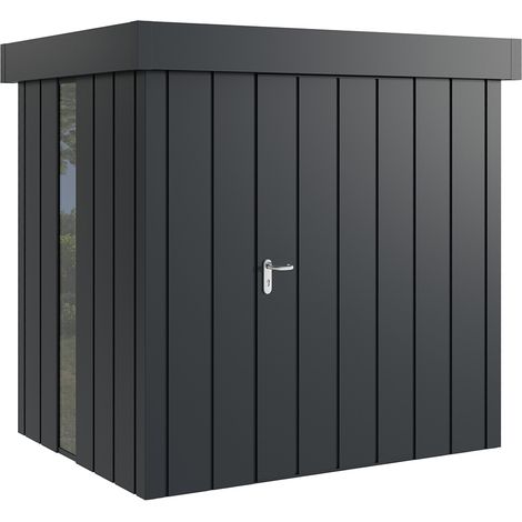 Hörmann Metall-Gerätehaus "Juno" mit Flachdach, JFD4 - Modern, 214 x 166 cm (B x T), anthrazit, mit bodentiefem Fenster, 1-flüglige Tür, Anschlag rechts (1/5)