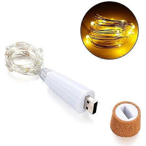 Guirlande lumineuse féérique de 2 m avec 20 LED en forme de bouteille de liège rechargeable par USB pour la maison et les fêtes 1 pièce Blanc chaud (1/4)