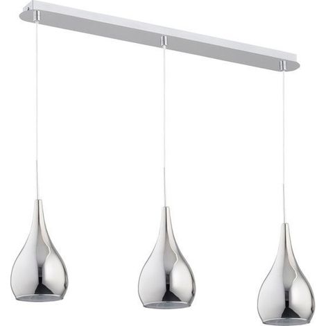 Alfa SONIA Linear 3-Light Pendant Lamp, Chrome Metal, Water Drop Glass Shades, E27 x3 Max 15W, Dimmable, 80x80x15 cm Modern Dining Room Kitchen Ceiling Light