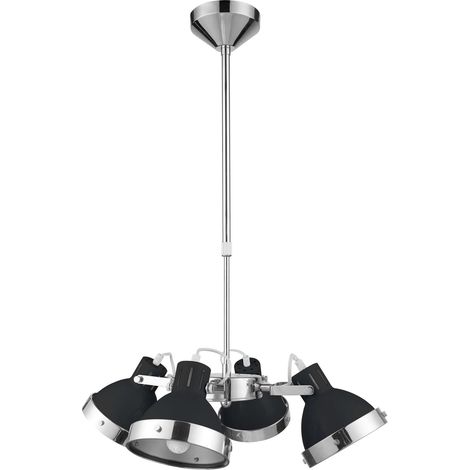 Premier Housewares Black Shade and Chrome 4 Light Pendant Light