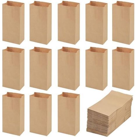 Lntyq – 100er-Pack Kraftpapiertüten (9 x 5,5 x 18 cm) – Braune Geschenktüten für Süßigkeiten und kleine Artikel – Umweltfreundlich und nachhaltig (1/5)