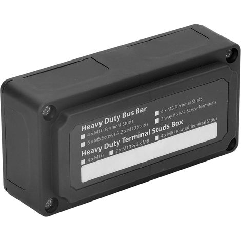 Boîtier de connexion busbar avec vis et bornes M10, bloc de distribution 48V 300A pour auto bateau camping-car, nylon inox noir (1/5)