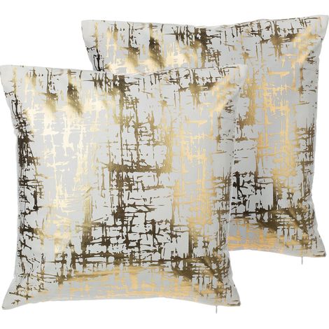 Conjunto de 2 cojines de algodón dorado patrón metálico 45 x 45 cm efecto craquelado Gardenia