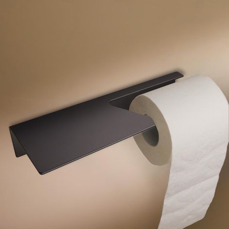 Portarrollos de papel higiénico Design Hamburg sin taladrar  Portarrollos de papel higiénico autoadhesivo para baño, montaje en pared  Soporte para rollo de papel higiénico  Negro mate  Con estante (1/5)