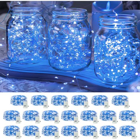 Guirnalda de luces LED azules (20 tiras), 20 LED impermeables, 2 metros de largo, perfectas para decorar tarros de cristal o fiestas navideñas. (1/5)