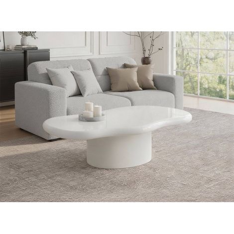 Deco In Paris – Table basse ovale en béton brossé blanc – Plateau asymétrique – Design contemporain pour salon – Dimensions 120x60cm (1/3)