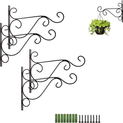 4 Pièces Supports pour Panier Suspendu, 25CM x 20CM Crochet Mural en Métal pour Panier Suspendu Extérieur avec Vis (1/5)