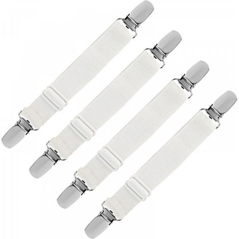 Tendeur Drap Housse Élastique, Fixation Attache Sangle de Maintien Ajustable pour Drap Lit, Canapé, Housse de Repassage (Blanc, Lot de 4) (1/5)