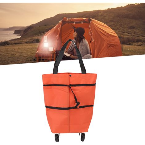 Tragbarer Einkaufswagen, vielseitig einsetzbare, faltbare Oxford-Tasche mit Rollen und großem Reißverschlussfach, orange, für Einkaufen, Camping und Reisen (1/5)
