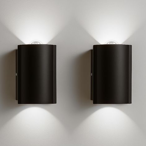 Set 2 Applique da Muro 2 Led Lampada a Parete Nero Luce Bianco Freddo 4x6.5x4cm