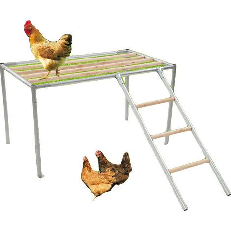 Perchoir en Poulet, Tuyau Galvanisé et Bois d'Eucalyptus, Capacité de Charge Maximale : 10 Poules Adulte, Diamètre de la Base d'Installation : 92 mm, Design Autonome, Assemblage Requis (1/5)