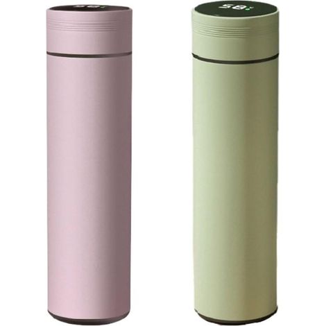 Vaso de agua de acero inoxidable, 2 piezas, botella de agua inteligente de acero inoxidable con pantalla térmica, taza de café (1/4)