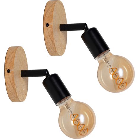Pack 2 apliques pared giratorio madera E27 negro (1/5)