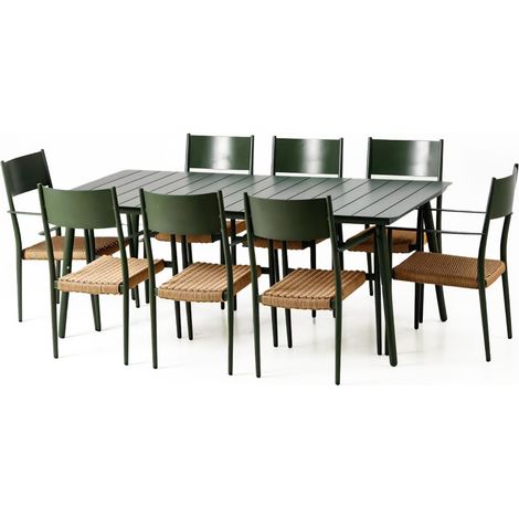 Gartentisch-Set 200 cm und 8 Sessel in Khaki, Rattanoptik CANBERRA
