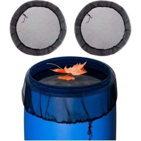 Filet pour baril de pluie - Filet pour baril de pluie avec cordon de serrage - Diamètre 60 cm - Lot de 2, noir. (1/4)