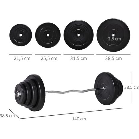Barra de Pesas Curvada 70 kg Barra de Rizo Set de Musculación con 8 Discos de Pesos 2,5kg-15kg Intercambiables para Entrenamiento Culturismo en Gimnasio Casa 140x38,5x38,5 cm Negro (1/5)