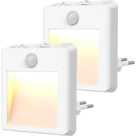 Veilleuse LED prise secteur [2 pièces], luminaire nocturne avec capteur de mouvement (marche/auto/arrêt), 3500K blanc chaud dimmable, éclairage veilleuse pour couloir et chambre (1/5)