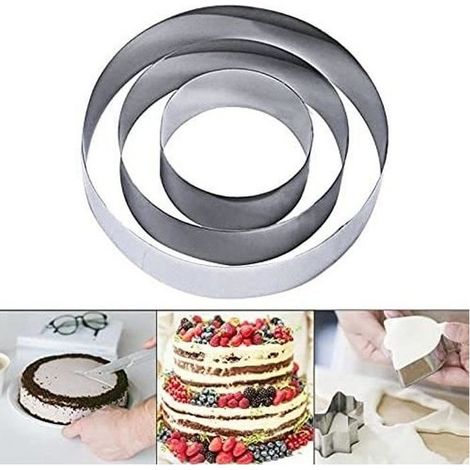 Moule Cercle à Gateau,Acier Inoxydable Cercle à Pâtisserie Rond, en Inox Cookie Cutter Cadre Moule,Fondant Gelée Gâteau Mousse-3pcs (1/4)