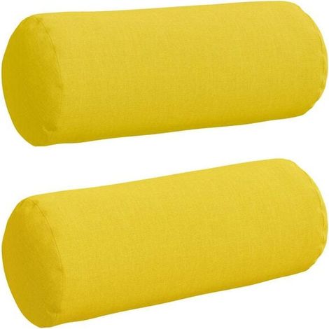 Coussins décoratifs, 2 pièces, jaune clair, 15 cm de diamètre x 40 cm de hauteur, en tissu. (1/5)