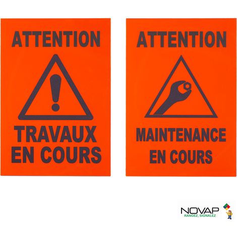 Lot de 2 plaques modulable orange fluo - Travaux & Maintenance en cours - 4280387 (1/5)