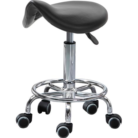 Höhenverstellbarer Hocker, 5 Rollen, ergonomisch gepolsterter Sitz, 36,2 x 37,5 x 51–66 cm, Schwarz
