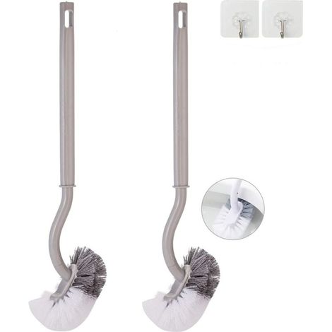 Lot de 2 brosses de cuvette de toilette incurvées sans support pour salle de bain - Brosse de toilette durable sous le bord Brosses de nettoyage domestiques (1/4)