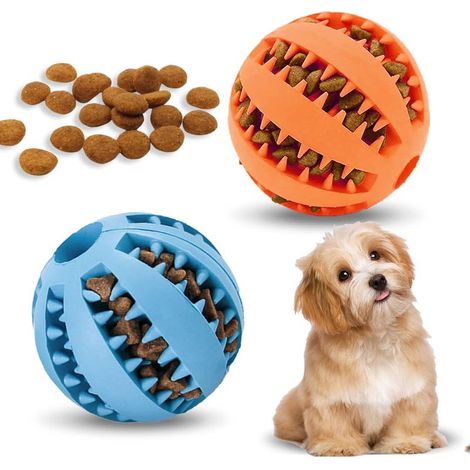 GABRIELLE Lot de 2 distributeurs de friandises interactifs pour chien, balle en caoutchouc pour chiots et petits chiens, l'ennui, le nettoyage des dents, l'entraînement au QI (6 cm, bleu, orange)